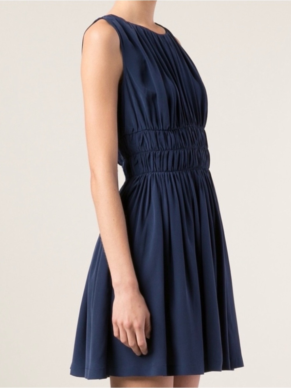 Joie Loral Silk Sleeveless Pleated-Waist Mini Dress-Navy Blue